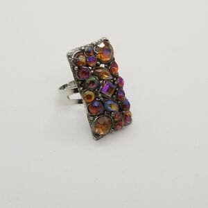 adjustable rectangular warm rhinestone ring